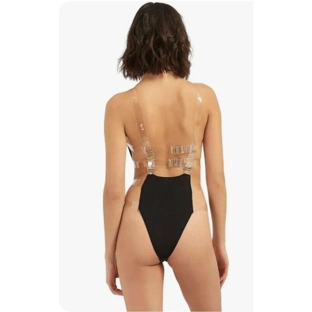 New swim 1 pc women's sz xl black Bluebella Tao clear strap mesh Bodysuit black